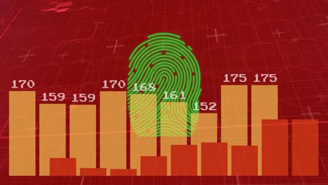 animation of data processing with fingerprint on red background