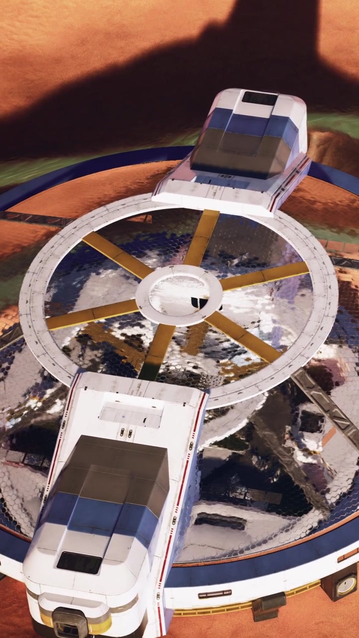 View of a futuristic structure on a distant planet during sunlight hours