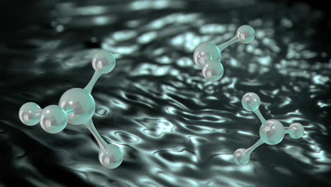 animación de micro modelos de moléculas y rastros de luz sobre un fondo negro