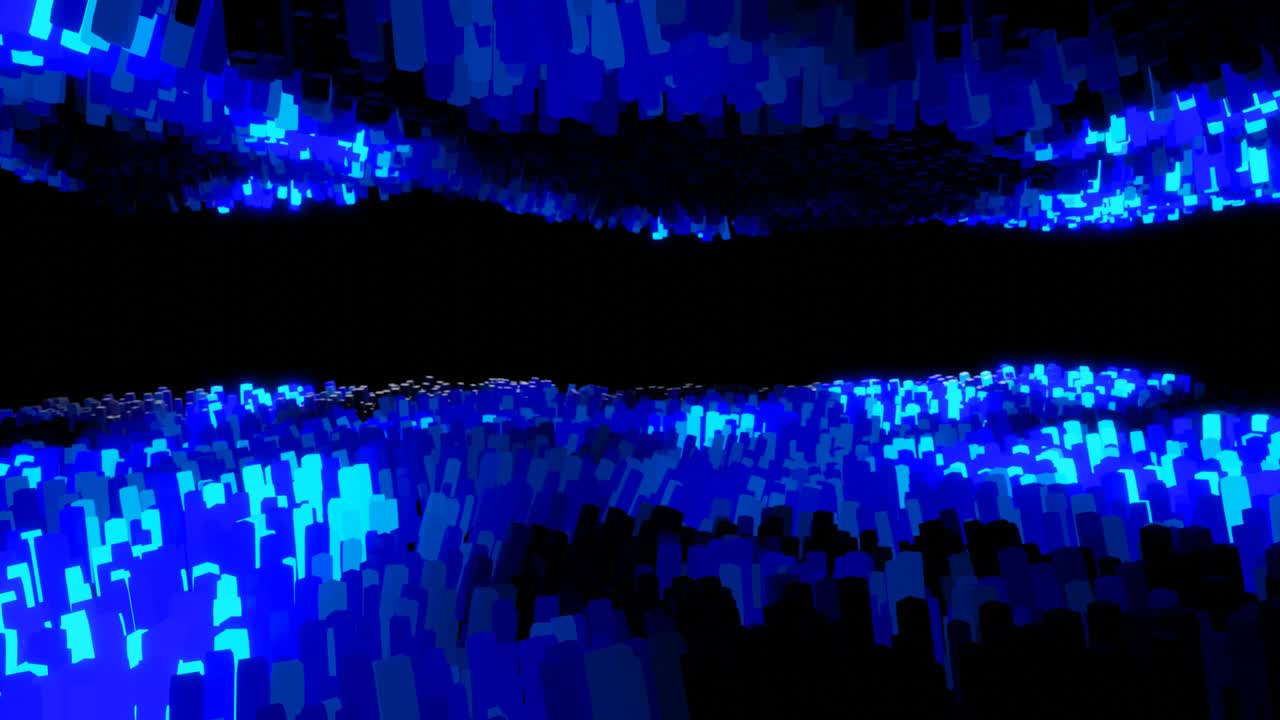 Waves of blue color runs along glow blocks form a beautiful pattern on waving surface like garland. 4k abstract looped bg, sway sticks like coral. Abstract gradient pattern. Vj loop motion
