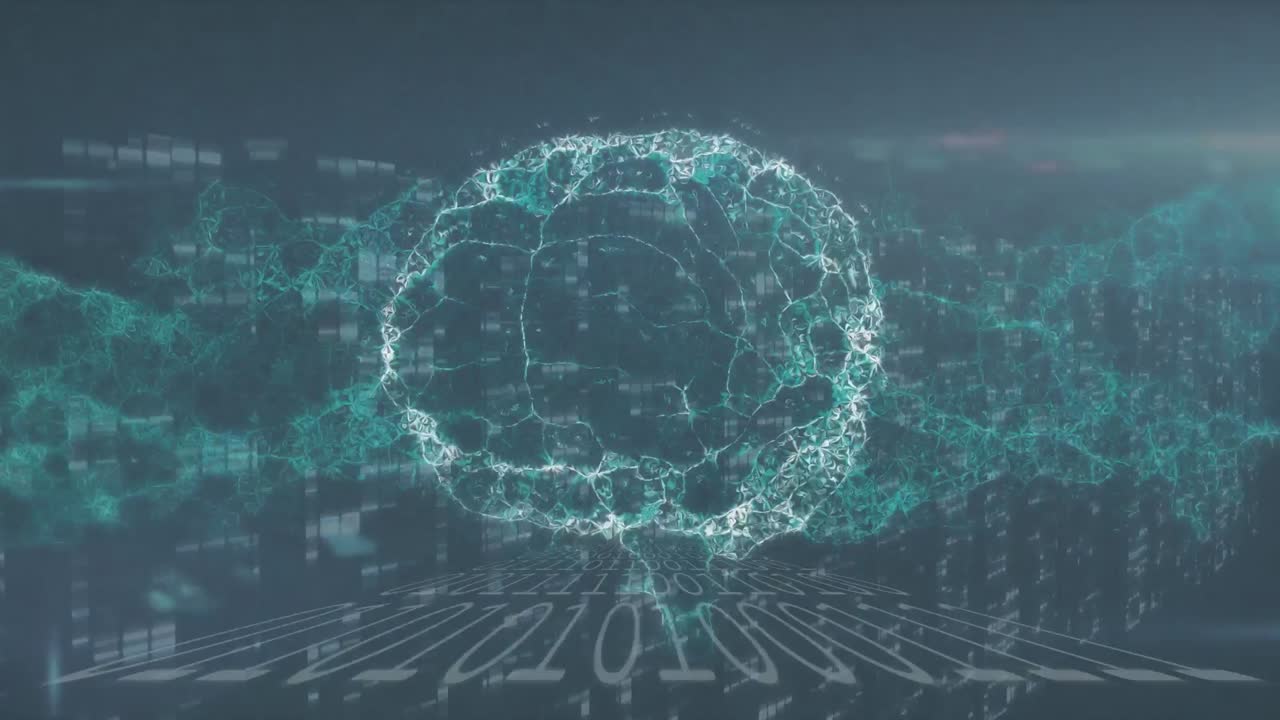 검은 바탕에 데이터 처리를 통해 디지털 뇌와 dna 줄기의 애니메이션