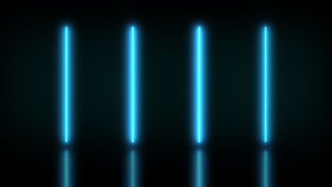 bucle de animación de cuatro tubos de neón azules brillantes y parpadeantes que emiten pequeñas partículas