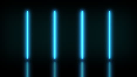 animation loop of four blue glowing and flickering neon tubes emitting small particles