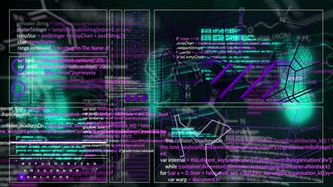 Animation-of-interface-with-data-processing-and-chemical-structures-against-black-background