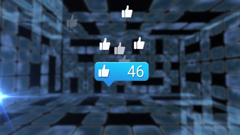animación de las redes sociales como iconos y números sobre fondo oscuro