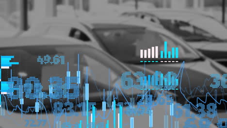 animación del procesamiento de datos financieros sobre automóviles