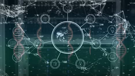 Animation-of-network-of-connections-with-icons-over-dna-strands