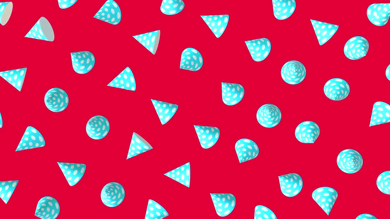 Arrière-plan coloré abstrait avec des beignets géométriques simples flottants. Animation 3D décorative multicolore en boucle. Composition animée moderne et lumineuse.
