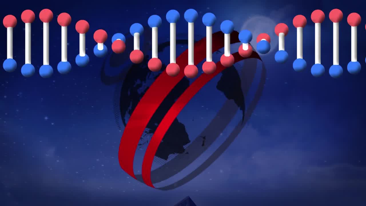 지구와 연결 네트워크로 회전하는 dna 가닥의 애니메이션