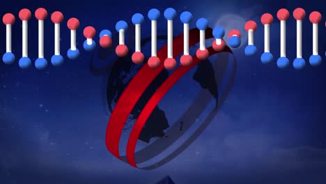 animation of dna strand spinning with globe and network of connections