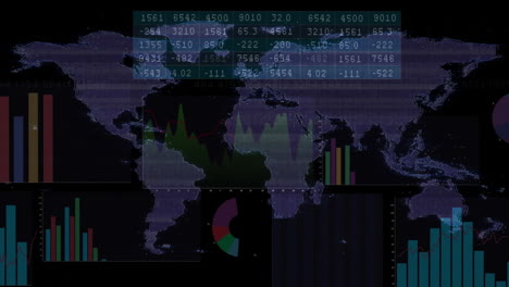 Animation-Zur-Verarbeitung-Finanzieller-Daten-über-Einer-Weltkarte-Mit-Diagrammen-Und-Grafiken