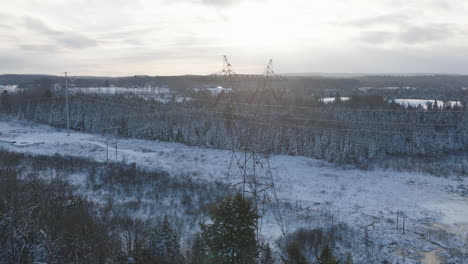 Strommast-In-Einem-Ländlichen-Winterwald,-Antenne