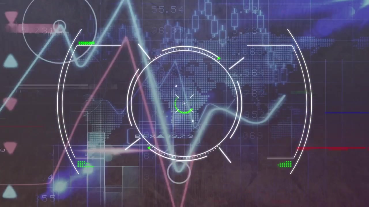 Digital Financial Data Visualization with Stock Market Graphs and World Map