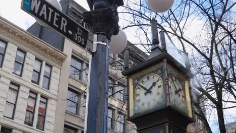 water st street sign and gastown steam clock with camera movement