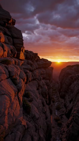 dramatic sunset over a rugged desert canyon