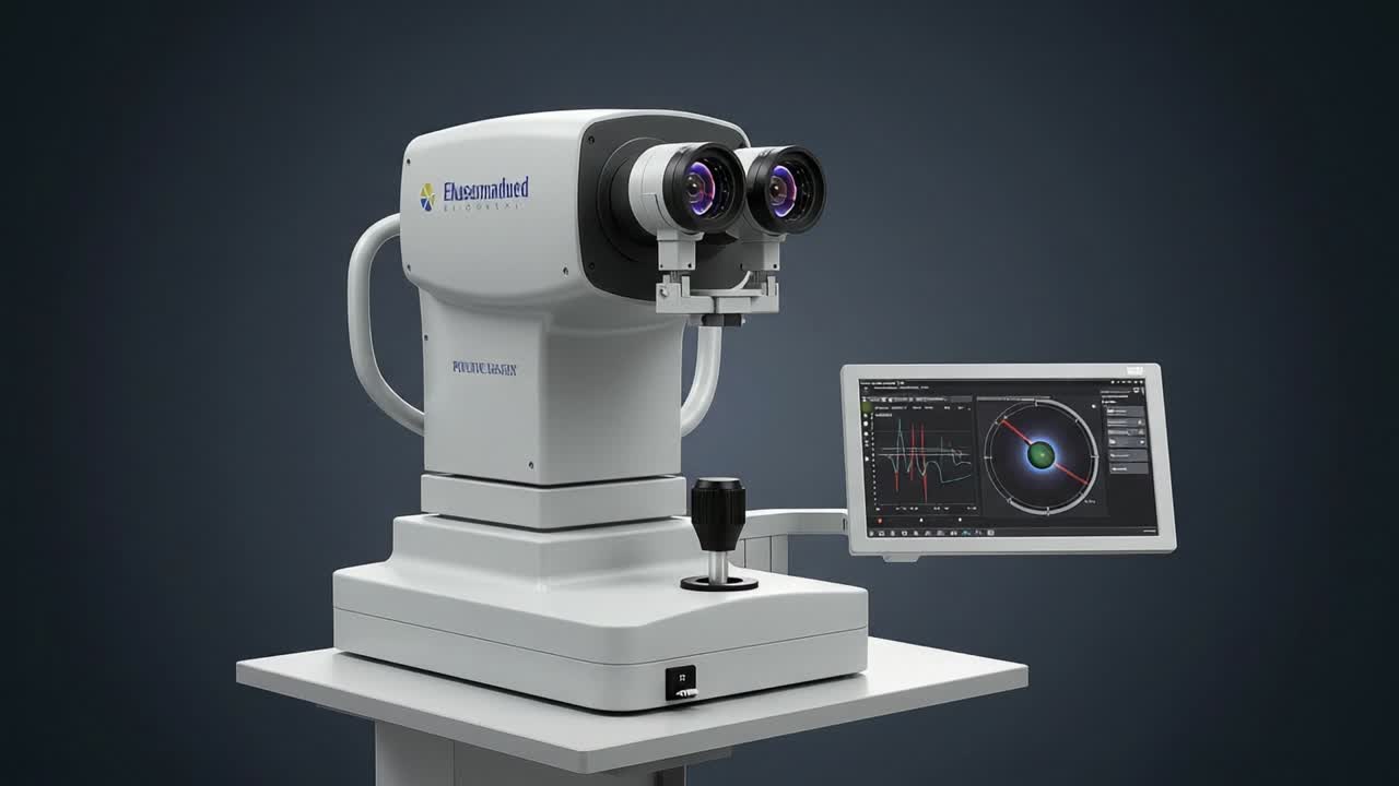Advanced Optical Measurement Device for Comprehensive Eye Examinations Featuring Dual Lenses and Interactive Display for Enhanced Patient Diagnostics