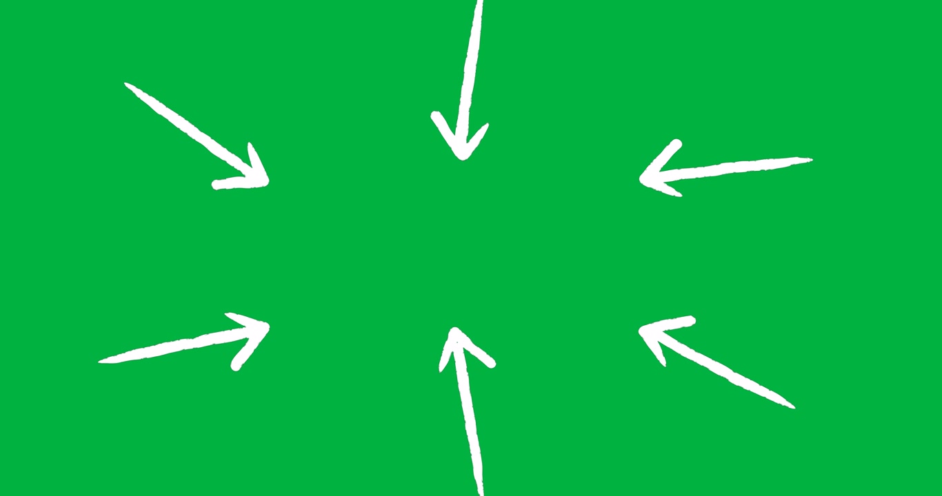 Frecce bianche disegnate a mano che puntano al centro su schermo verde.