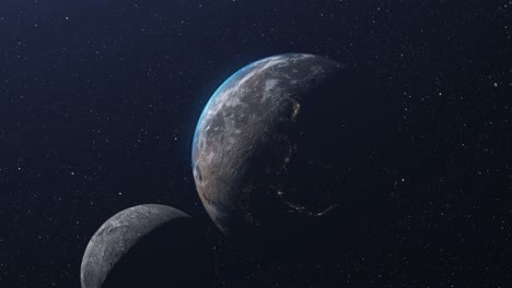 la tierra y la luna en el espacio