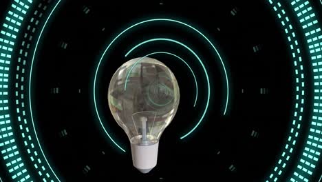 animation of light trails, light bulb and data processing