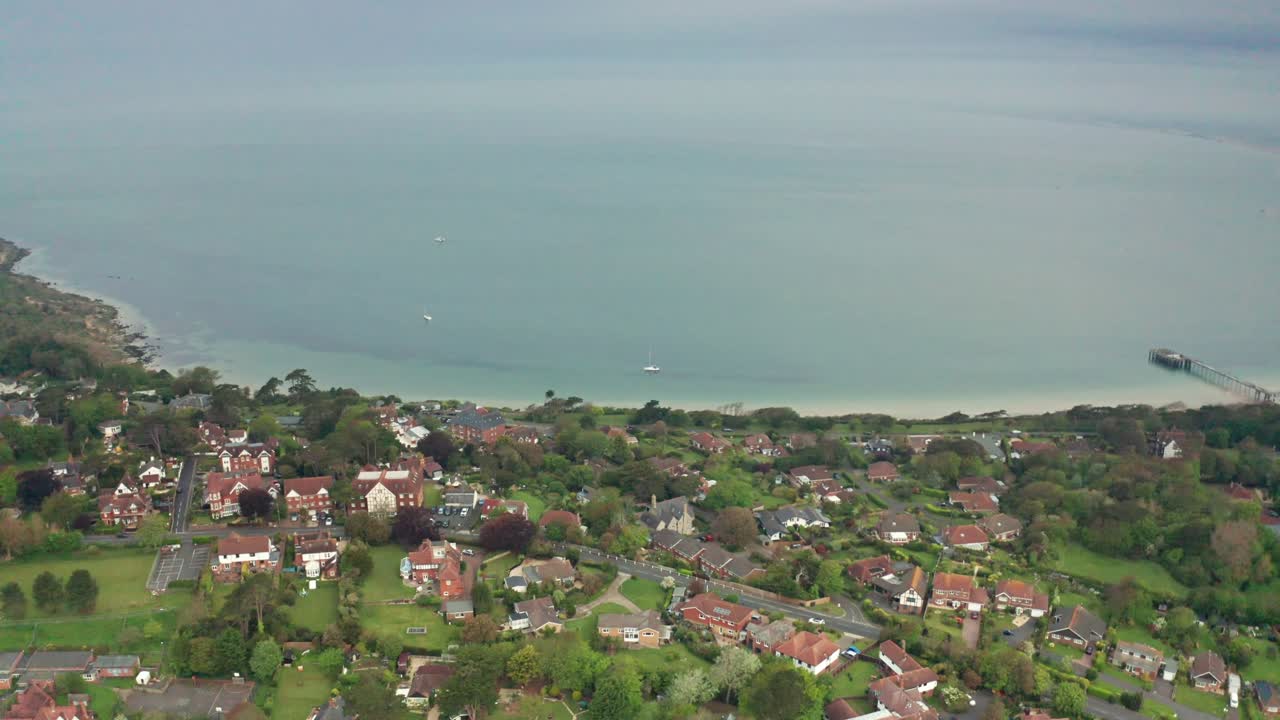 Aerial View of a Coastal Town on a Cloudy Day