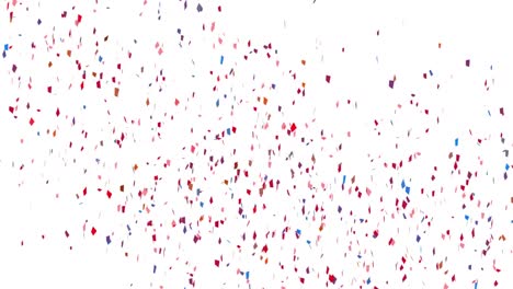 Animation-of-colourful-confetti-falling-over-white-background