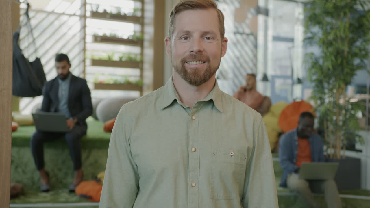 Smiling Business Professional in Modern Office