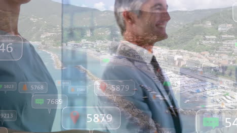 animación del apretón de manos empresarial y el paisaje urbano