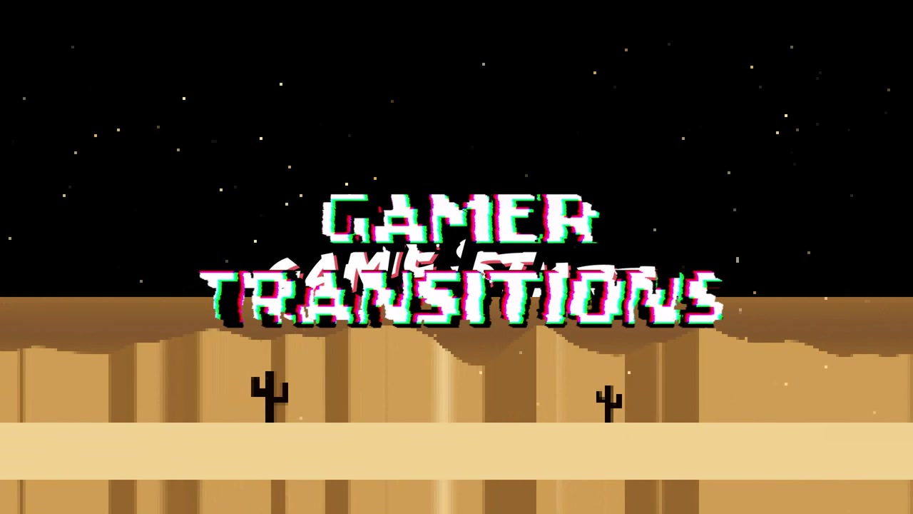 Dopo la pausa, il titolo GAME START con glitch, divisione RGB che sposta i pixel, rivelando GAMER TRANSITIONS.