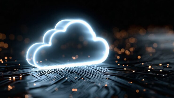A Glowing Cloud Icon Illuminates a Circuit Board Background, Representing Data Storage and Connectivity in the Digital Realm