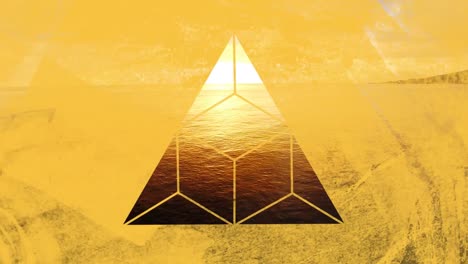 ocean at sunset through yellow triangular shaped foreground