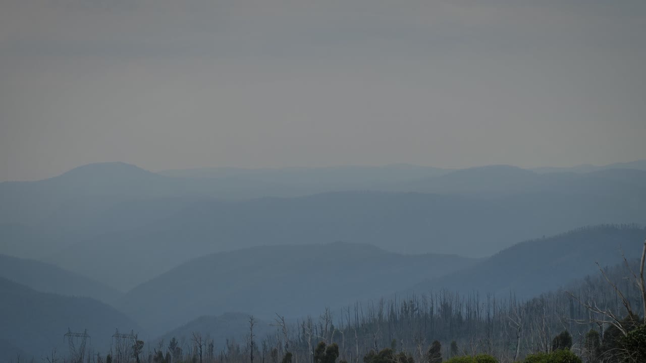 View of the surrounding hills and mountains from Cabramurra lookout in the Snowy Mountains region of New South Wales.