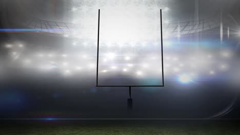 animation of american football goalposts and cloudy sky at floodlit stadium