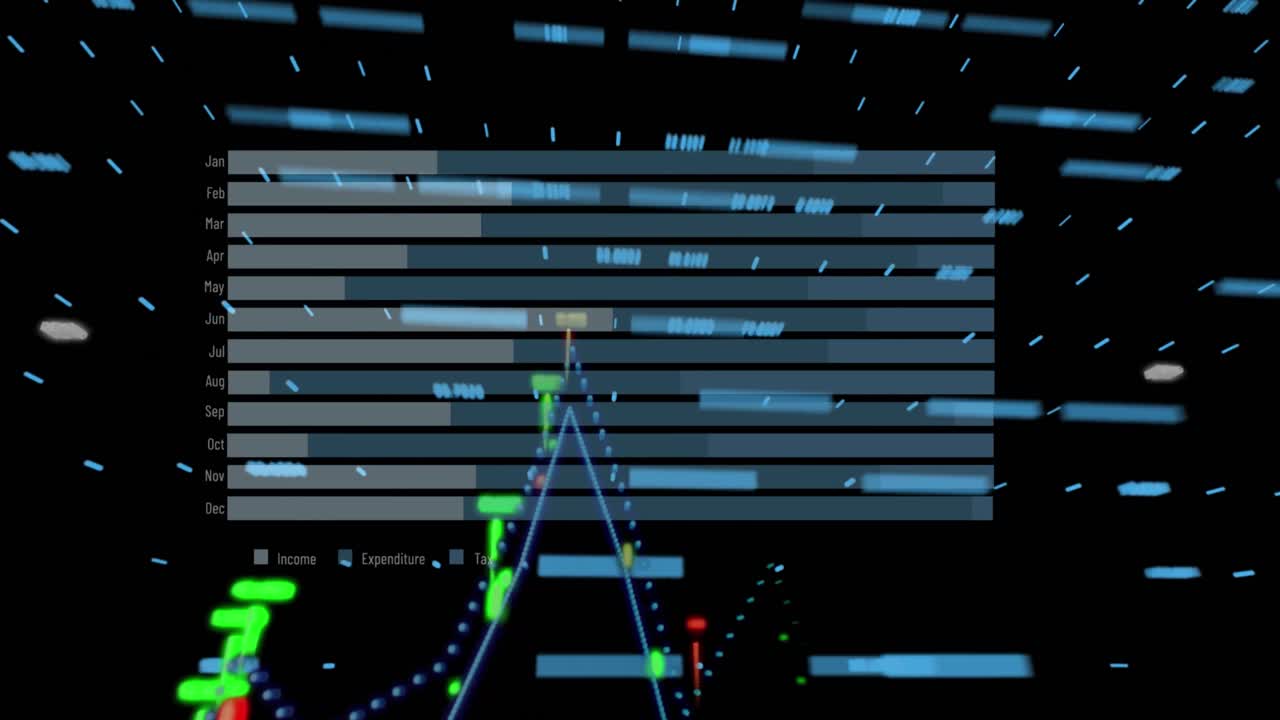 검은색 배경에 그래프의 애니메이션과 데이터 처리