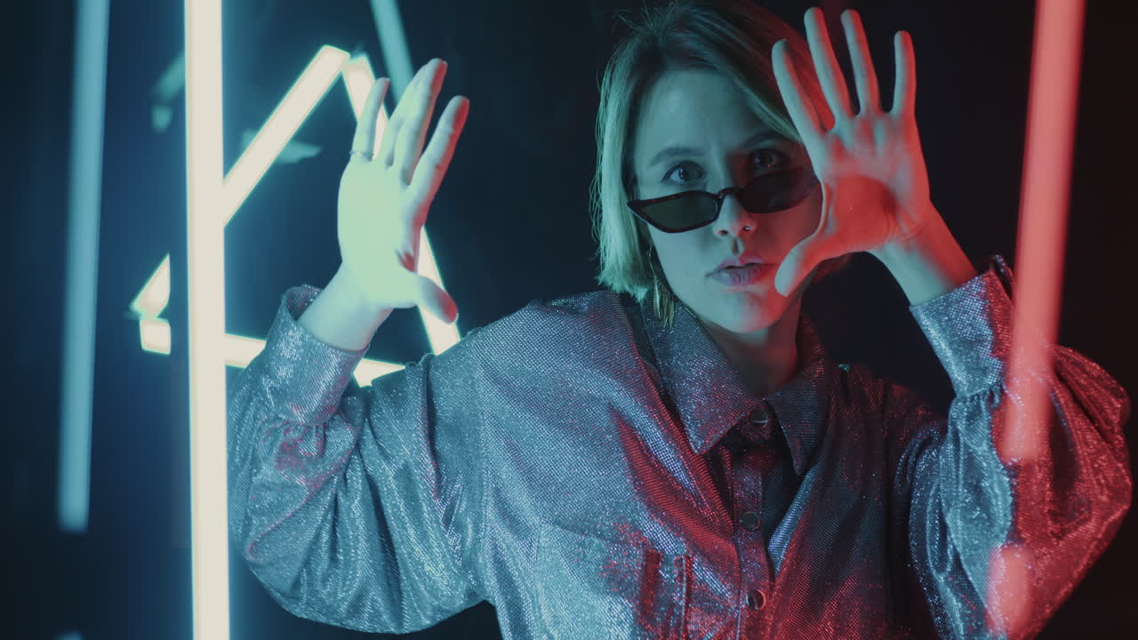 Stylish Woman in Neon Lights