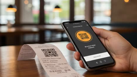 exploring the innovative use of digital payment systems with qr codes on a mobile device in a modern dining environment