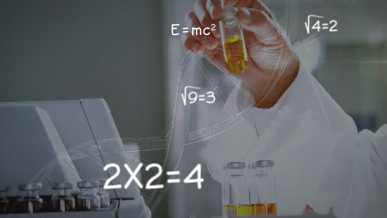 dna 가닥을 회전시키는 애니메이션과 과학자에 대한 수학적 공식