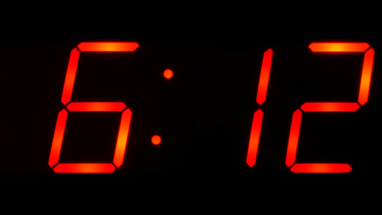 время, показанное между 06:00 и 06:59 на больших цифровых часах
