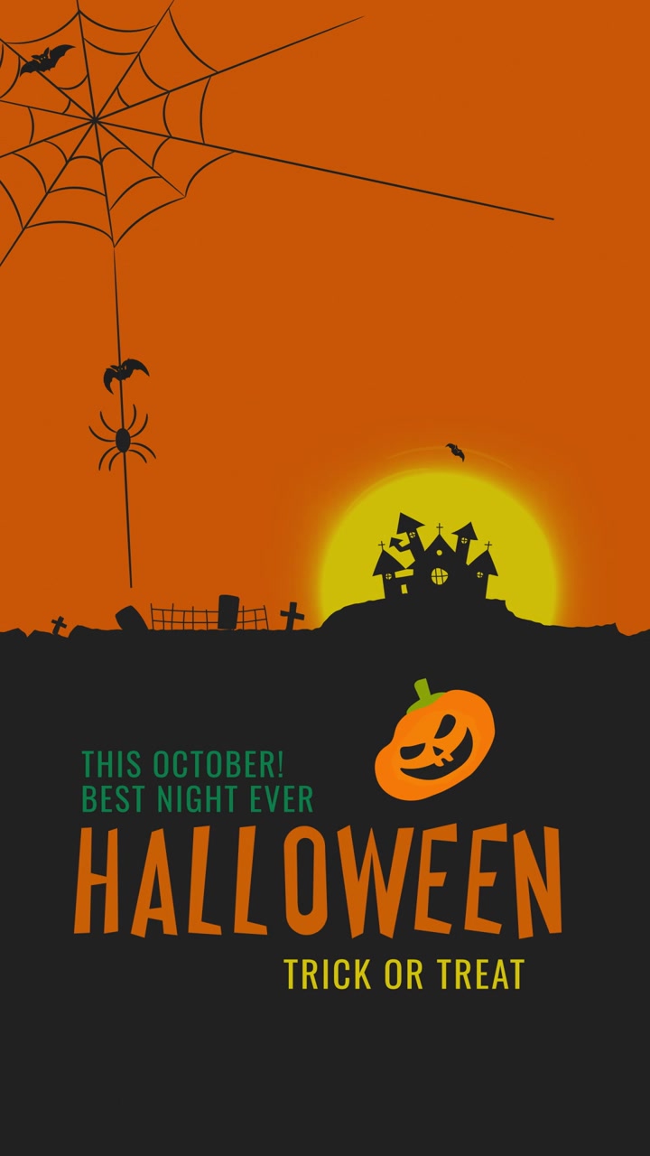 Biglietto d'auguri animato di Halloween con casa stregata e zucca