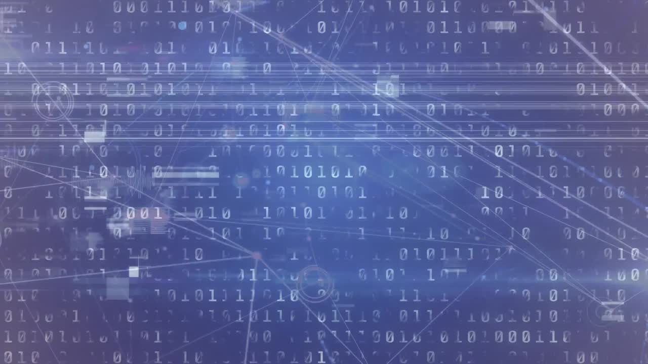 Animation of network of connections and data processing on blue background