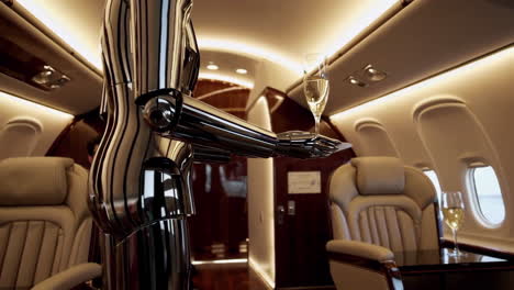 robot serving champagne in private jet