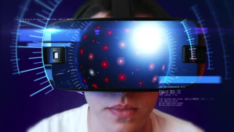 un joven con auriculares vr y experimentando la realidad virtual.