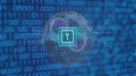 Animation-of-padlock-icon,-binary-coding-and-data-processing-computer-circuit-board