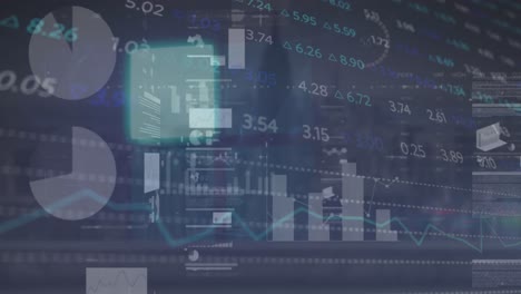 Animation-Der-Statistischen-Und-Börsendatenverarbeitung-Vor-Dem-Hintergrund-Einer-Luftaufnahme-Des-Stadtbildes