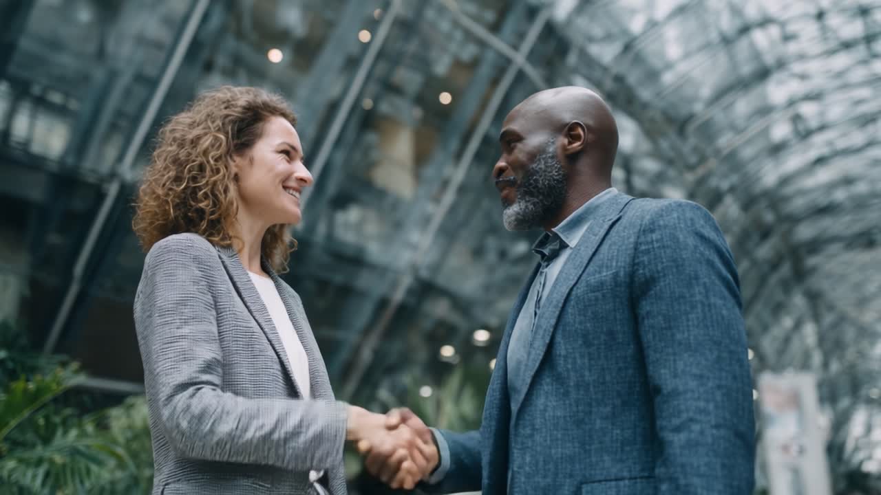 A Professional Handshake Between Two Colleagues in a Modern Office Environment, Symbolizing Collaboration, Success, and Positive Business Relationships