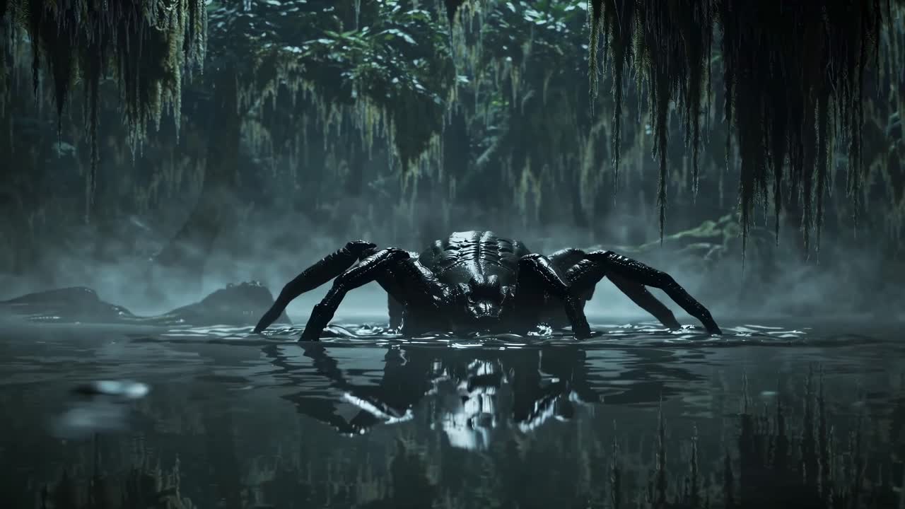 Swamp Spider Monster in a Misty Forest