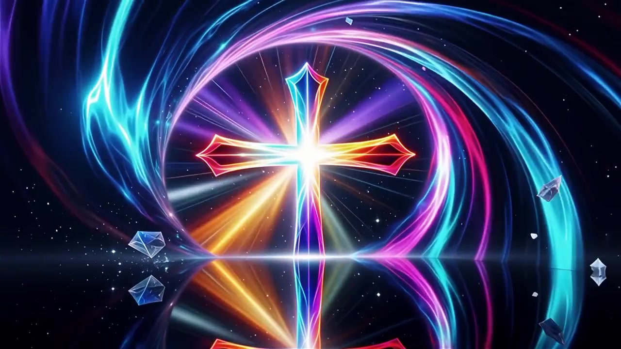 Croce Cristiana Luce Celestiale Sfondo per il Culto.
