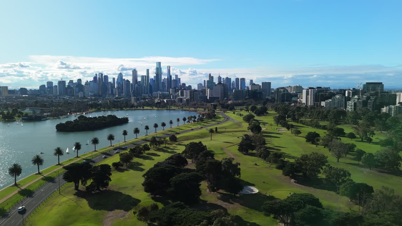 Cinematic pan around Melbourne's Albert Park lake
