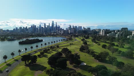 cinematic pan around melbourne's albert park lake