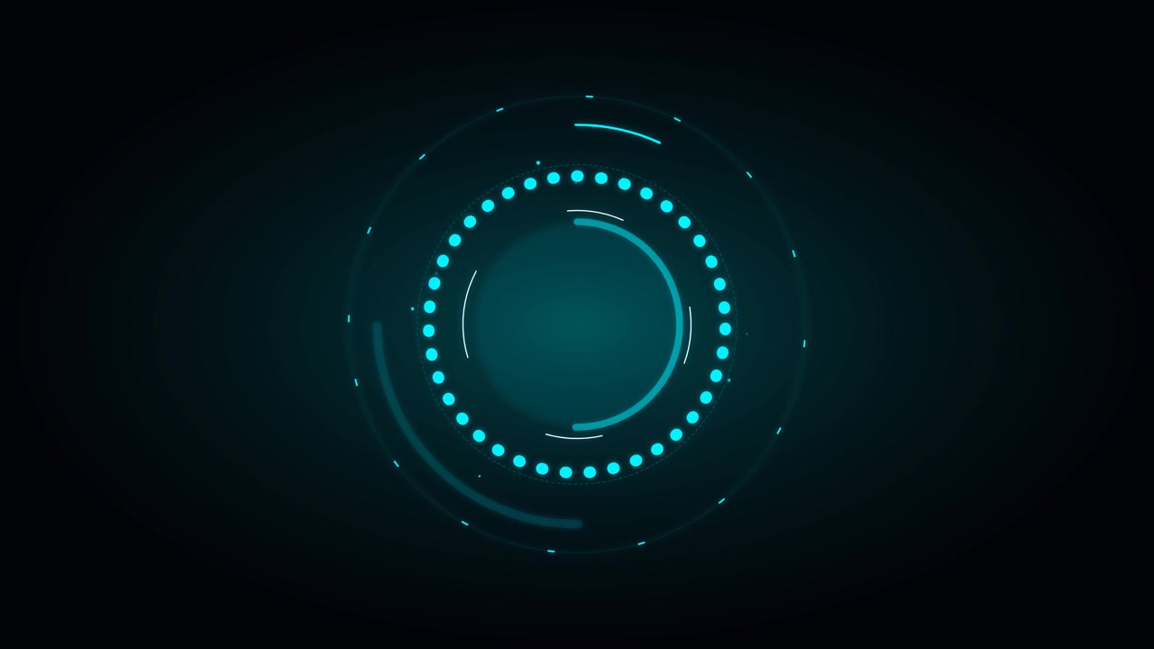Abstract Digital HUD Interface with Rotating Cyan Circular Elements