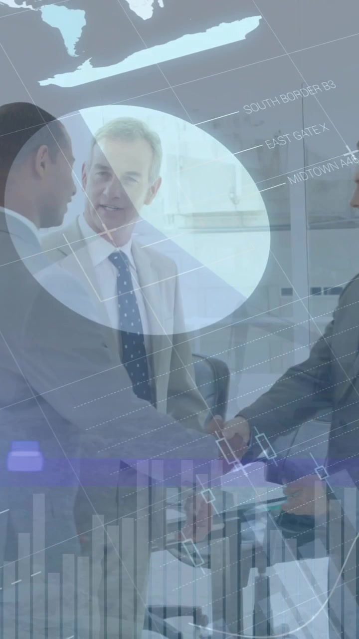 Animação do processamento de dados financeiros sobre diversos empresários no escritório
